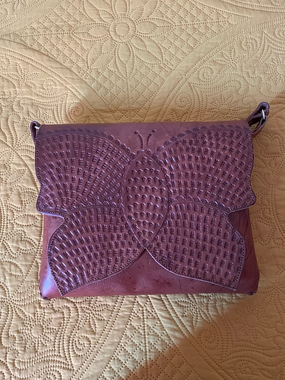 Artesanal Hand Tooled Butterfly Crossbody Bag